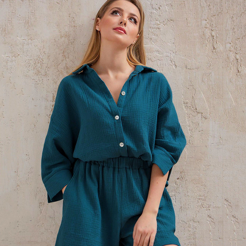 2025 Spring popular new women's clothing shirt shorts two-piece set commuting temperament small fragrant style pure cotton fashion suit women