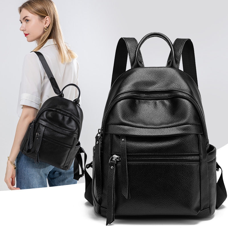 2025 new soft leather backpack fashionable large capacity outdoor backpack leisure women's bag reduced bag travel backpack