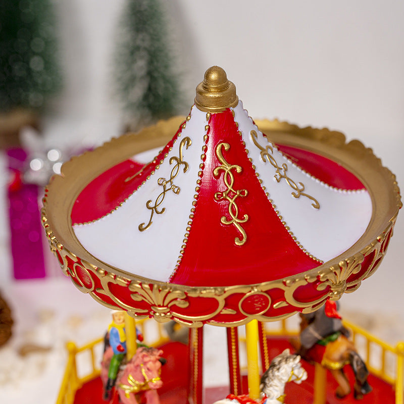 Christmas Decorations LED Glowing Carousel Music House Ornament Rotating Horse Christmas Village Kids Gift Party Xmas Home Decor