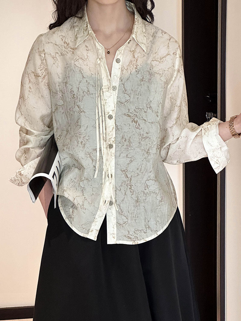 2025 2025 spring tangzhi new shirt women's Korean retro loose ink printing design top 2197