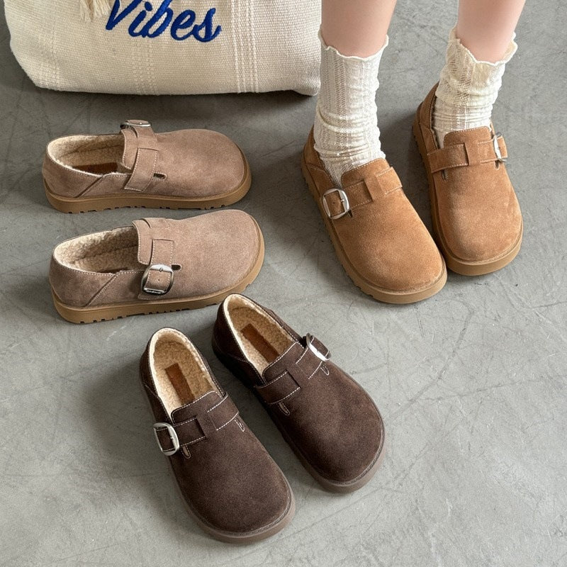 2025 Birkenstock shoes women's popular new shoes autumn and winter women's velvet one-pedal casual shoes trendy brand versatile board shoes