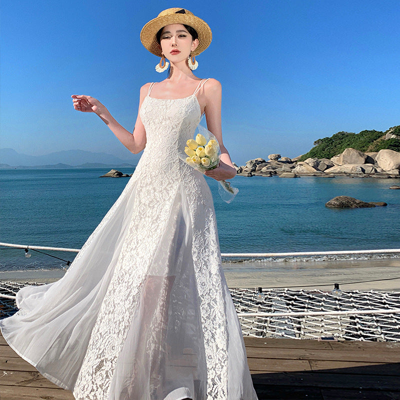 2025 Super fairy pendulum Bali travel photo beach dress women's Sanya seaside vacation wind backless high-end dress