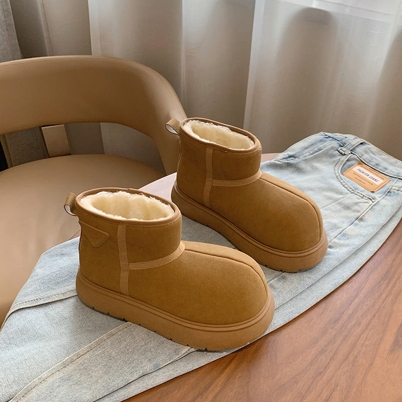 Fleece high-top snow boots for women's popular winter new student ins Korean version of heightening warm casual cotton shoes RD001