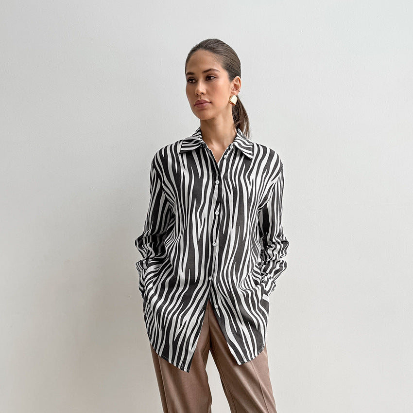 2025 Spring and summer lazy wind printing fashion new New niche casual women's shirt loose casual top women