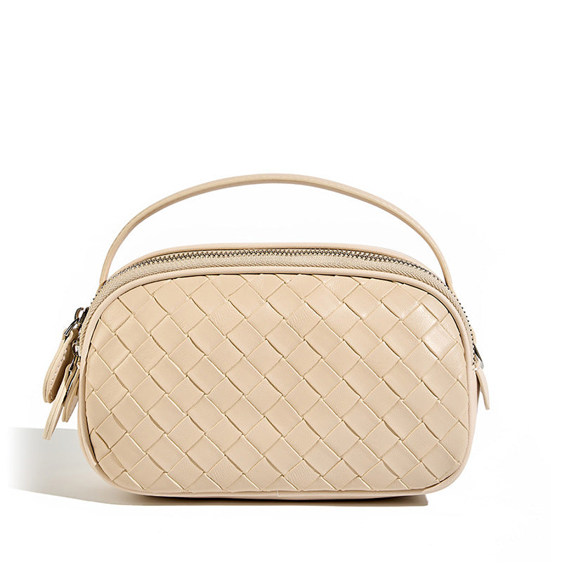 2025 Fashion woven versatile women's bag leather double zipper shoulder bag summer new portable casual bag