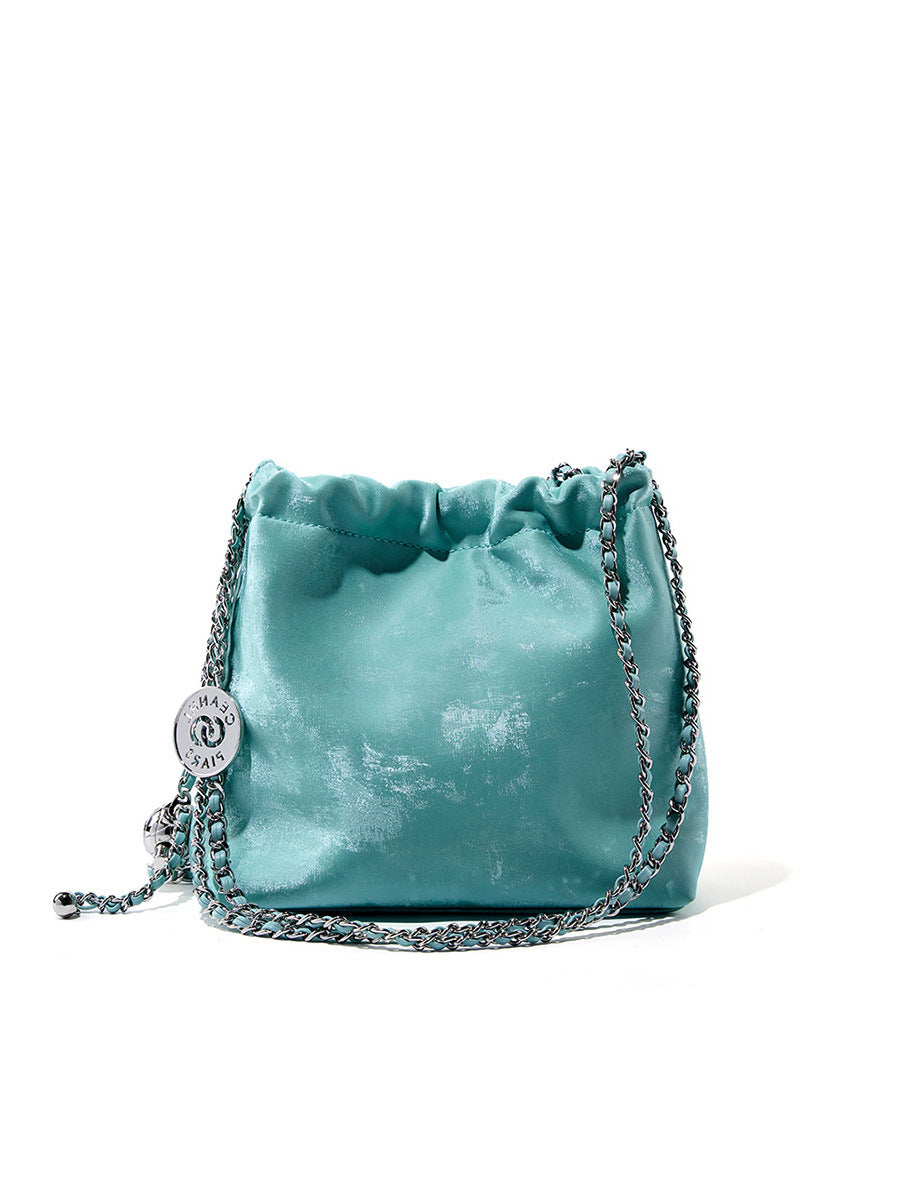 2025 Large capacity bucket bag popular spring and summer new national style Chinese shoulder messenger bag versatile silk chain bag