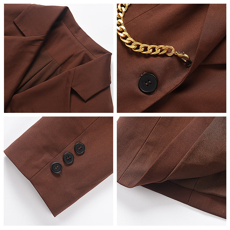Coffee shoulder chain decorative suit salt fried street jacket women's autumn and winter women's clothing new casual loose suit