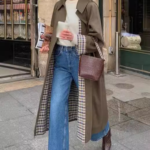 qgtao casual fall outfits Fashionable Long Lapel Button Trench Coat 2024 Women's Autumn and Winter Elegant Commuter Coat