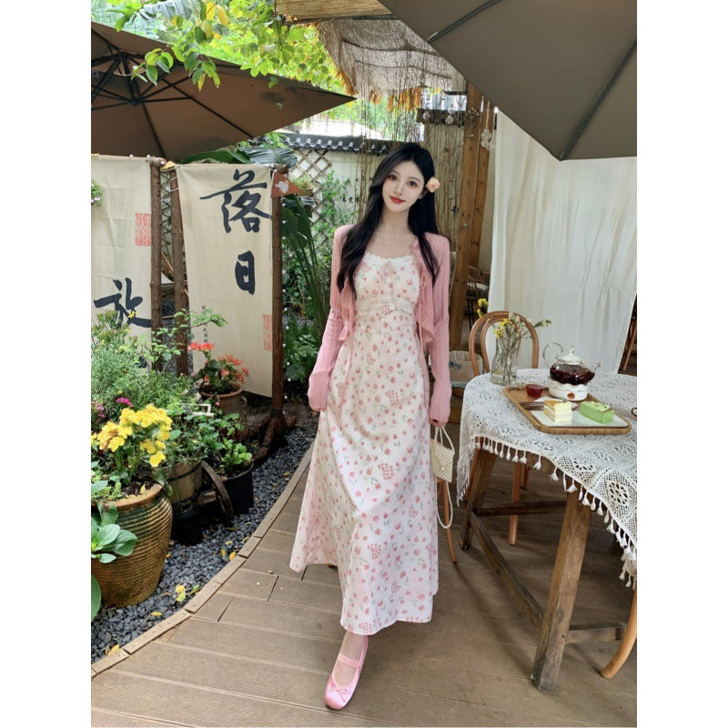 qgtao summer outfits inspo Pastoral French Square Collar Lady Sling Slimming Floral Dress Chubby Girl Shirt Two-Piece Set