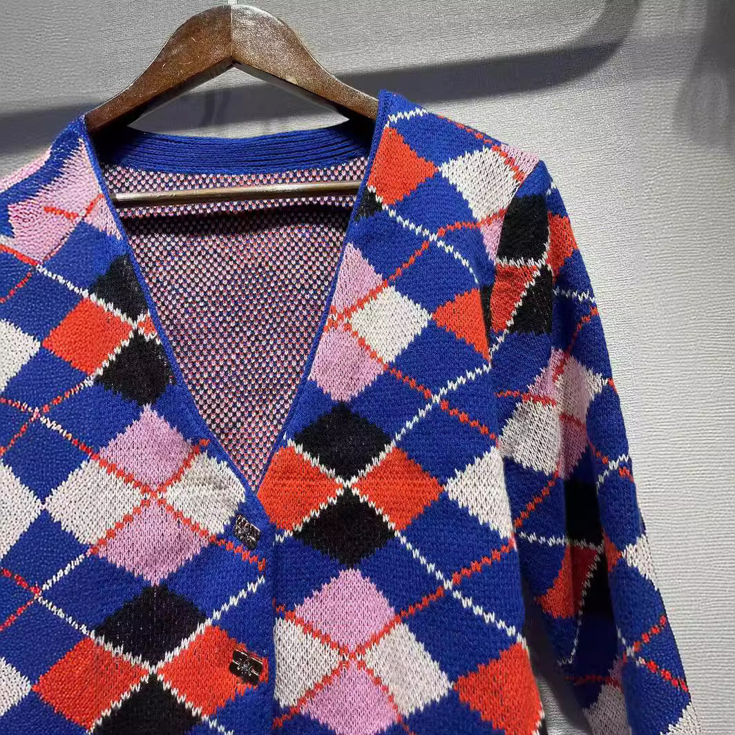 2025 Sapphire blue long-sleeved knitted jacket sweater loose and thin V-neck butterfly button long-sleeved knitted cardigan jacket women