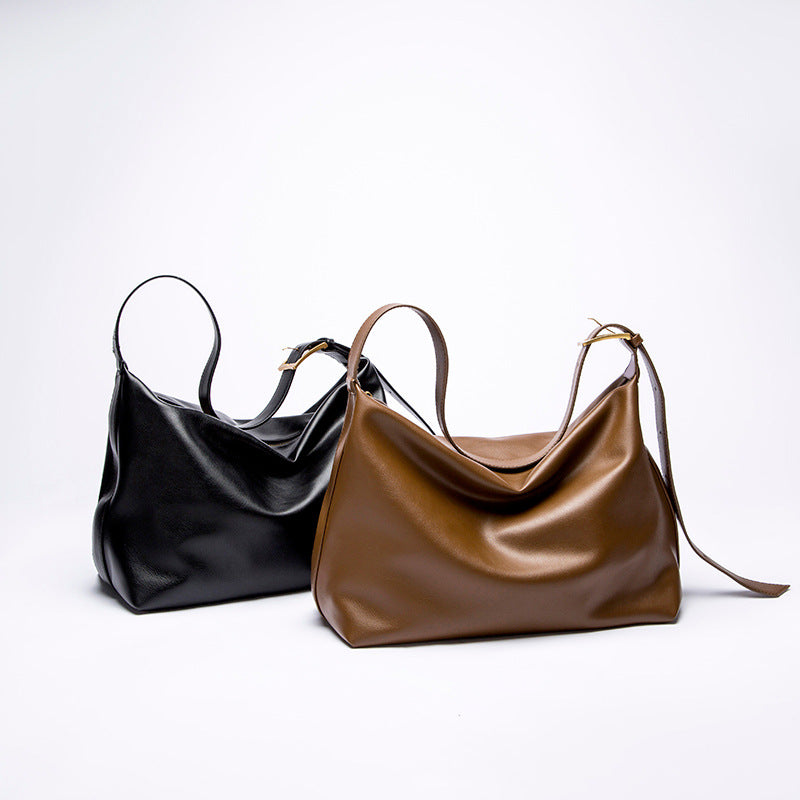 2025 Women's tote bag Korean version of soft leather commuter casual tote underarm bag tide New retro single shoulder women's messenger bag