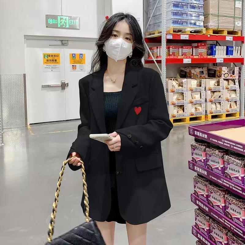 High-end black blazer women's spring and autumn 2025 new Korean version loose small suit top