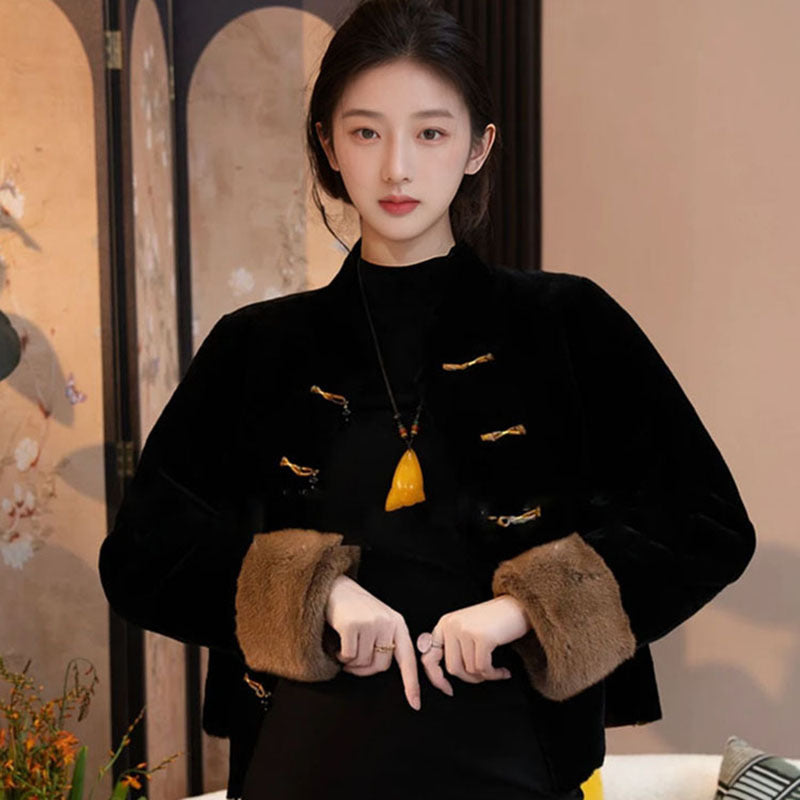 new autumn and winter new Chinese embroidered top femininity improved buckle double-sided wearing silk jacket MX139