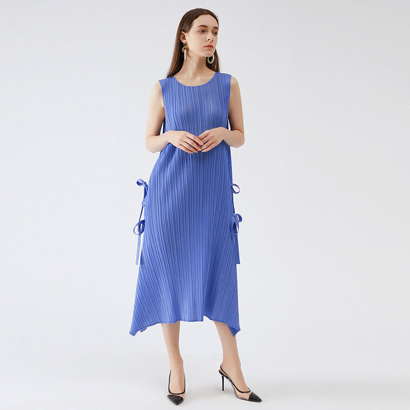 2025 summer new Korean version split-ended solid color dress waist thin pendulum long dress casual style large size women's clothing