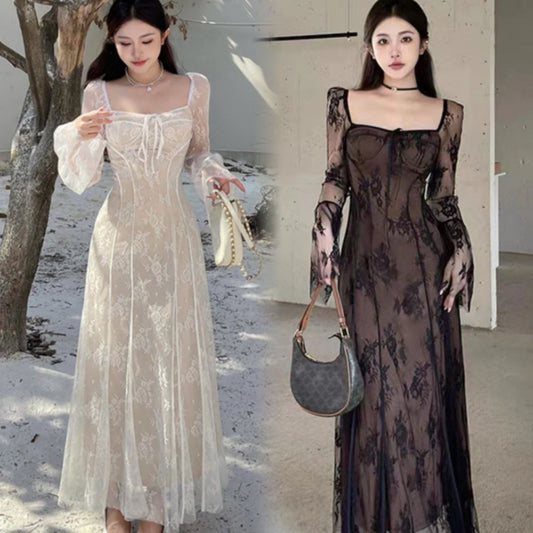 Sexy Knitted Lace Dress Femininity Mesh Fishtail Dress Bottom Long Dress 2025 Spring New