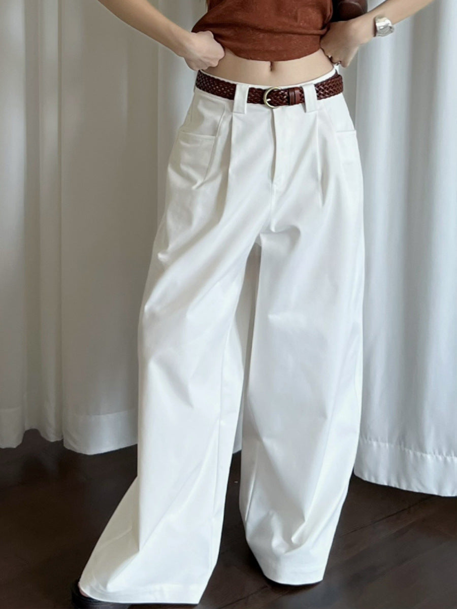 qgtao suede jacket outfit Fish Fashionable Retro High Street Suit Pants Loose Wide Leg Lazy Straight Casual Pants