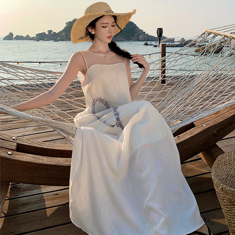2025 suspender dress casual vacation style sexy backless loose and thin sleeveless vest tube top temperament long dress