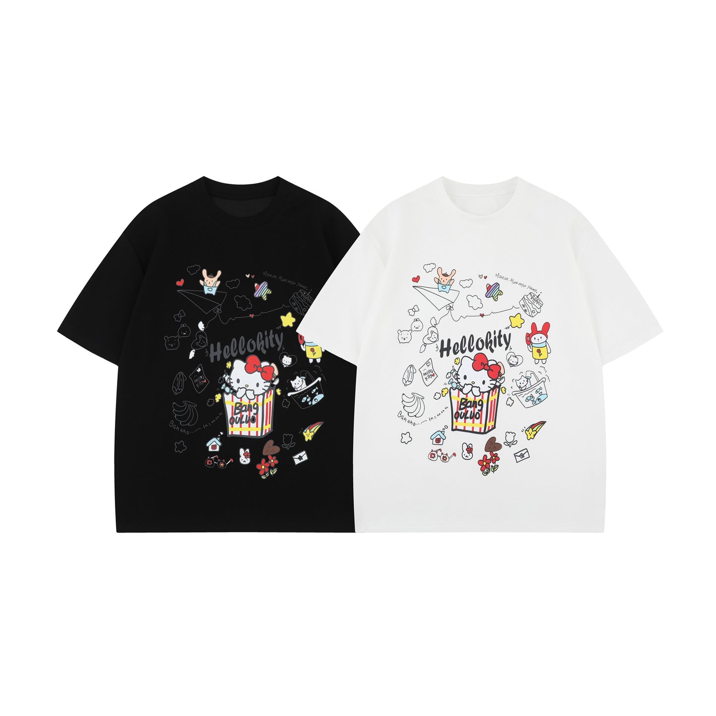 2025 1072 2025n Street 2025 Summer Neutral High Sense Cartoon TK Cat Design Men's Loose Short Sleeve T-Shirt