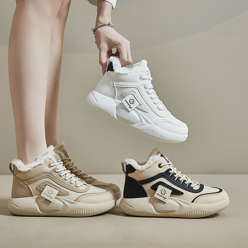 velvet high-top little white shoes for women's popular winter new student board shoes ins Korean version of warm casual cotton shoes Q250