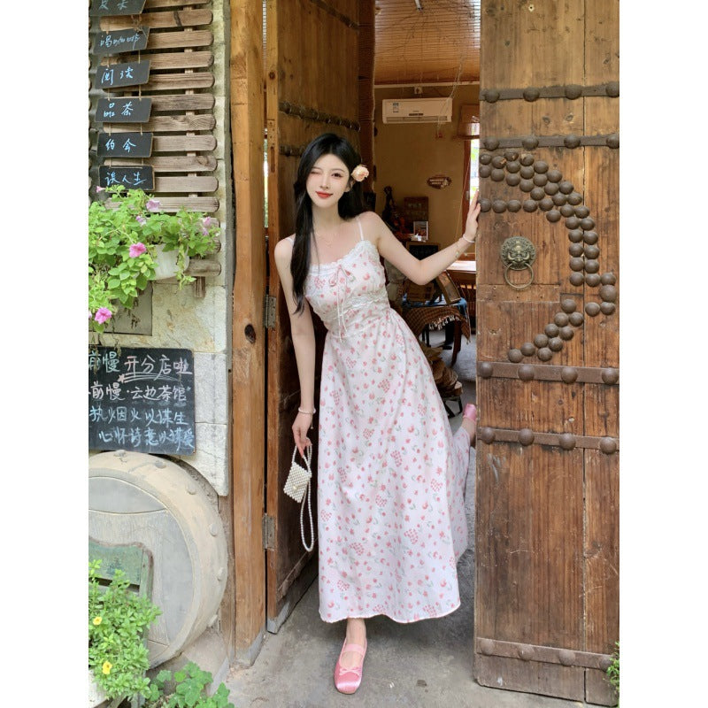 qgtao summer outfits inspo Pastoral French Square Collar Lady Sling Slimming Floral Dress Chubby Girl Shirt Two-Piece Set