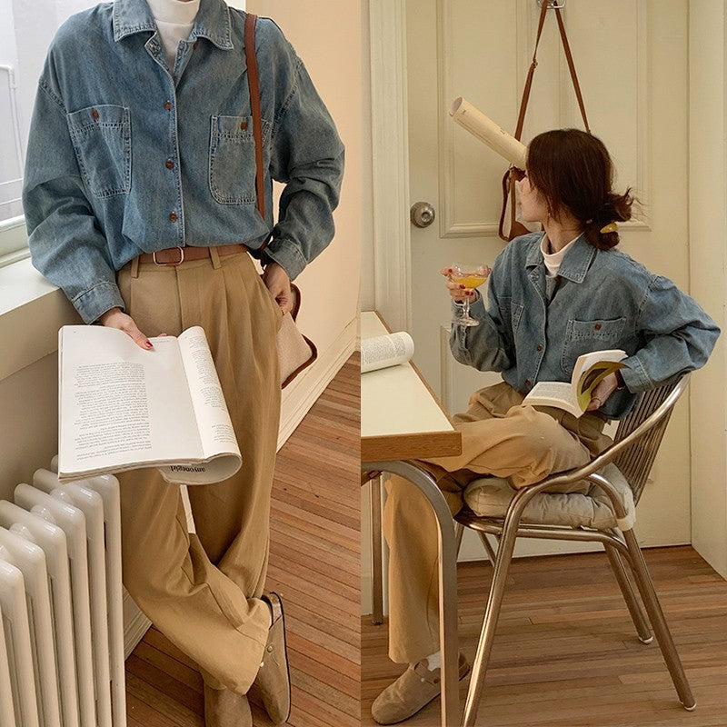 qgtao suede jacket outfit French Retro Khaki Straight Suit Pants Women's Spring and Autumn High Waist Korean Style Slimming Cover Chic Casual Long Pants