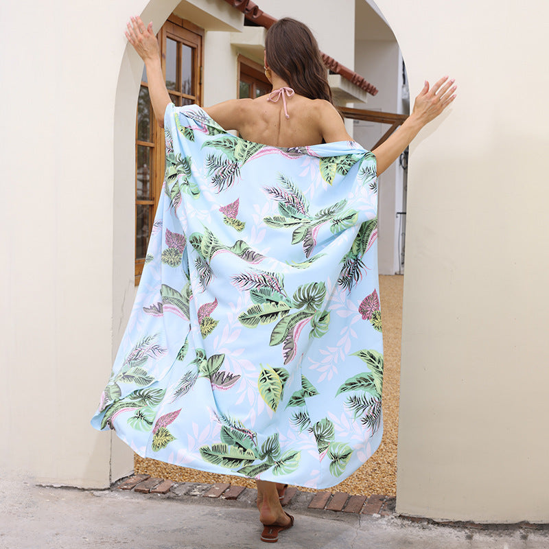 2025 summer new beach with leisure vacation printed beach bikini swimsuit blouse sunscreen cardigan