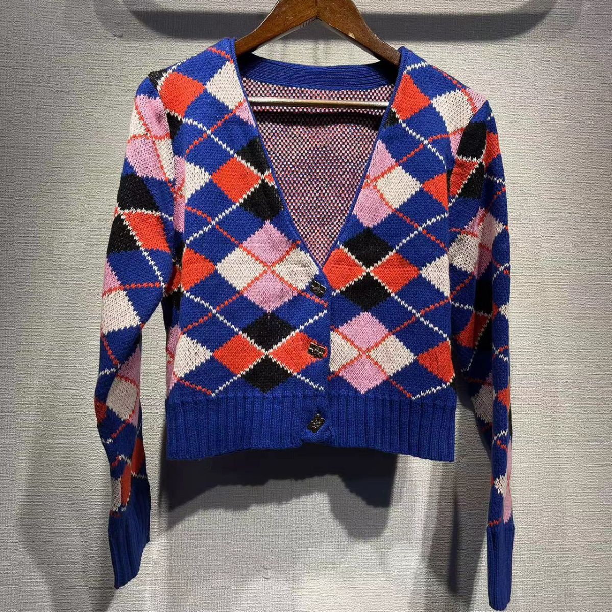 2025 Sapphire blue long-sleeved knitted jacket sweater loose and thin V-neck butterfly button long-sleeved knitted cardigan jacket women