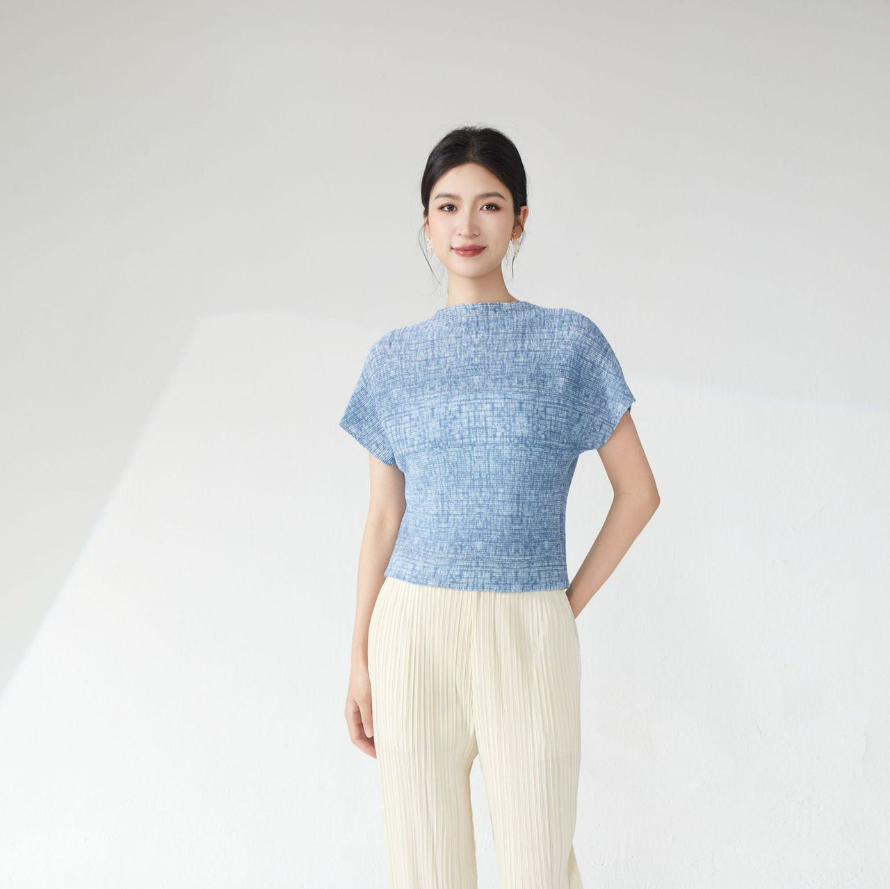 Summer clothes women's new t-shirt loose and thin high-end pullover commuter versatile pleated short-sleeved T-shirt