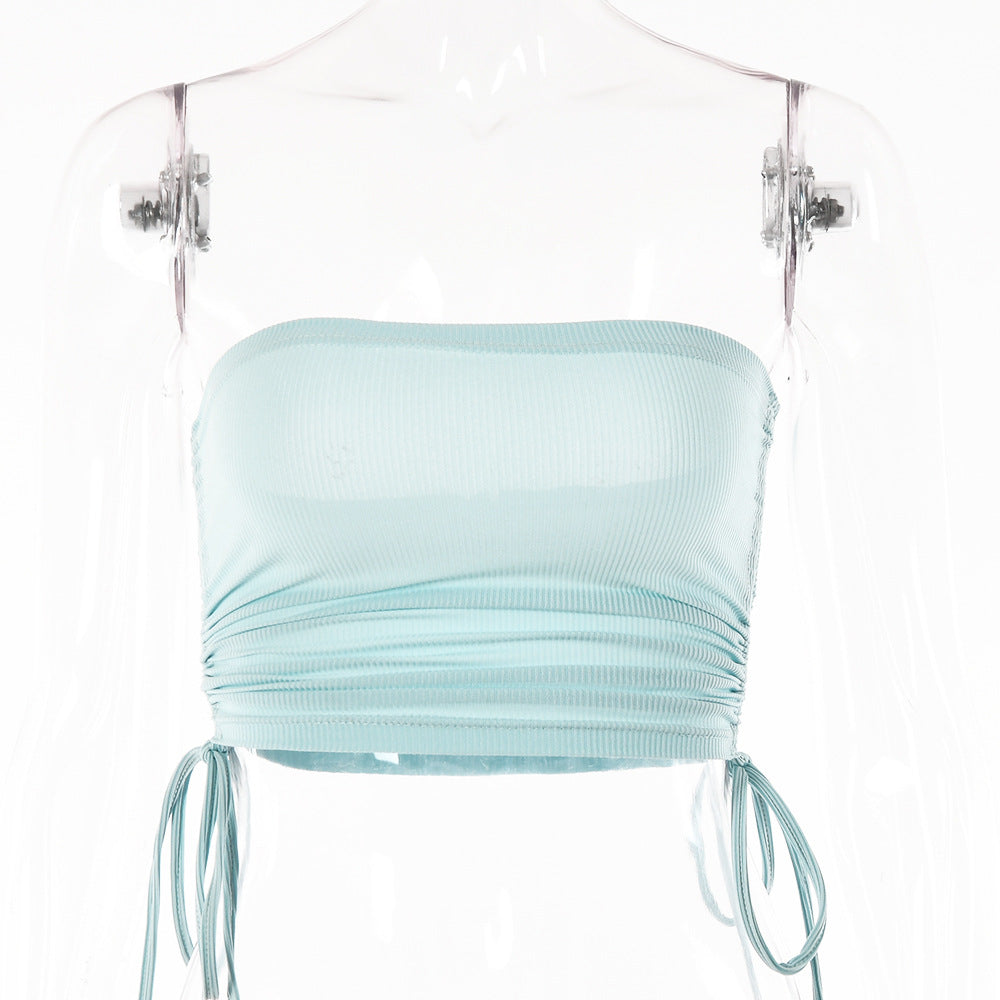 2025 New women's clothing summer new sleeveless top sexy backless drawstring Internet celebrity temperament tube top women