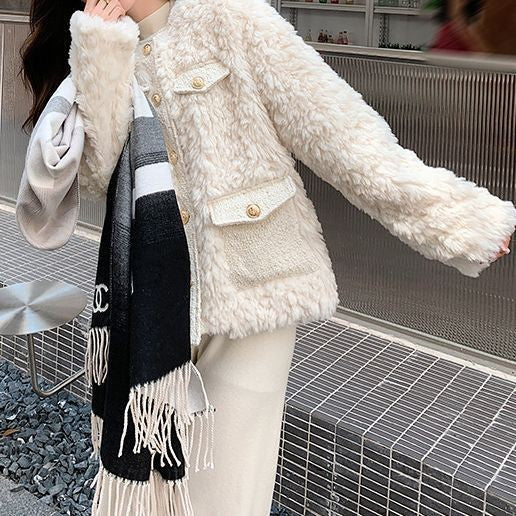 Spring and autumn coat femininity high sense winter 2025 new small autumn velvet thickened lamb wool