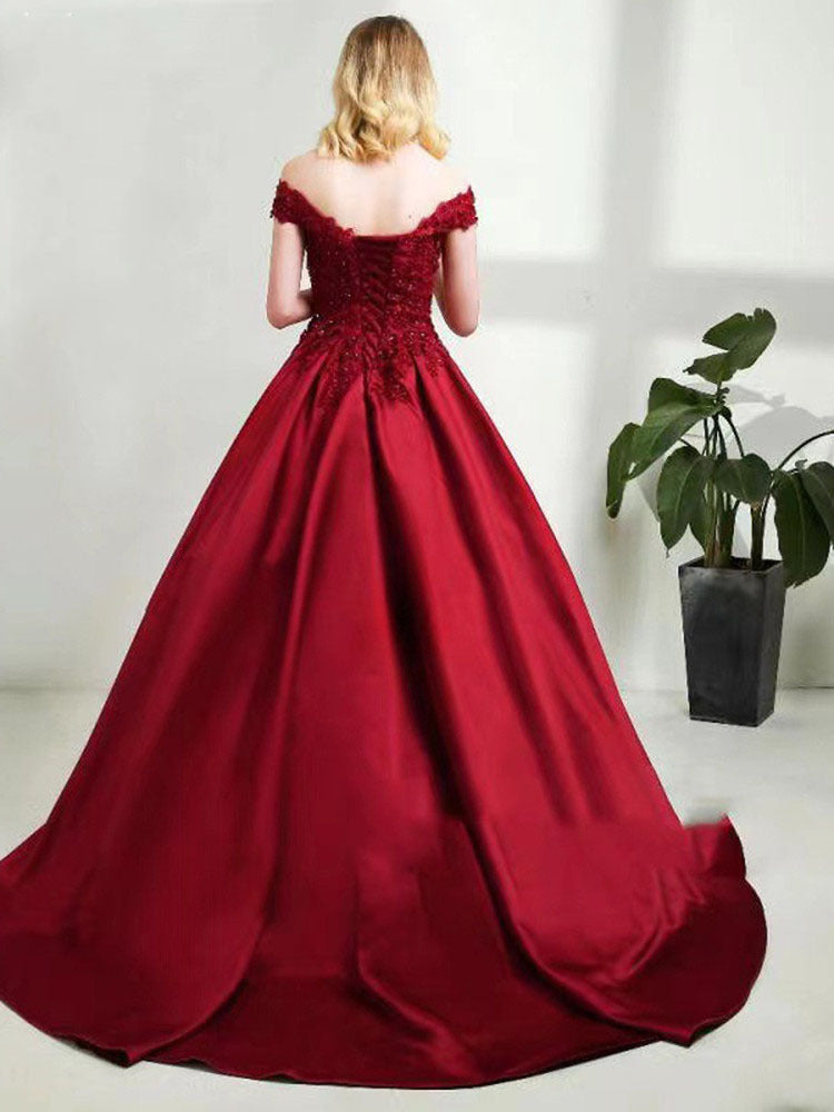 2025Express new applique beaded ball dress one-word shoulder student art exam evening dress
