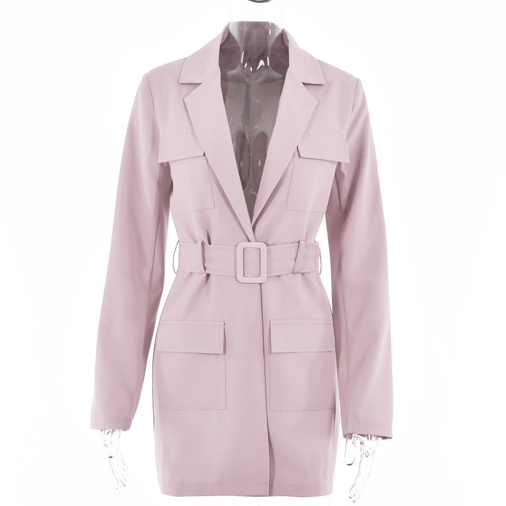2025 spring and summer Popular trade new medium and long suit cardigan with lapel collar long sleeve large size women's clothing style hot sale