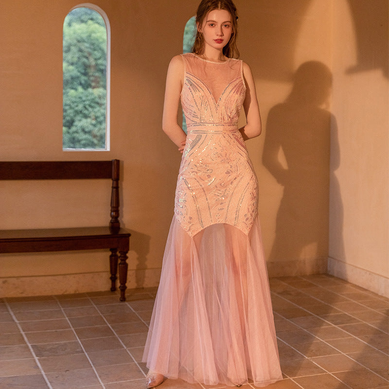 qgtao costume ideas Vintage Bridesmaid Beaded Mesh Sequined Evening Gown 1920 Wedding Dress Long Sexy Dress
