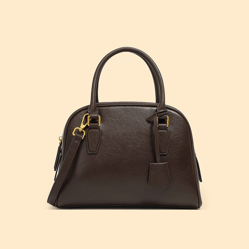 2025 The first layer of cowhide versatile women's bag popular new Boston pillow bag shoulder messenger bag