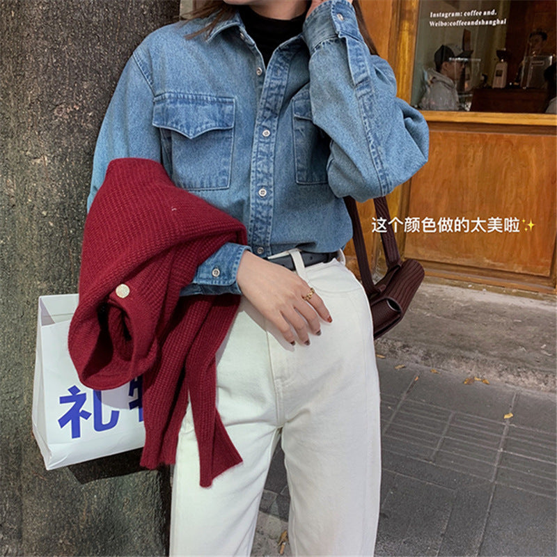 Korean version of denim shirt women's stacked wear long sleeves 2025 new loose top with Tencel shirt inside early autumn thin coat