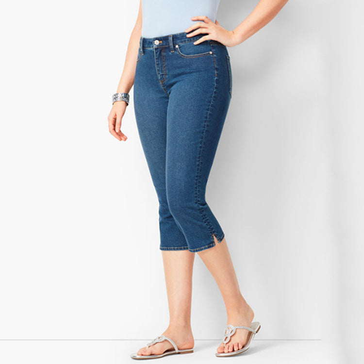 2025 Cross-border sales wish 2025 women's 7-point jeans slim and thin denim 7-point pants women's pants