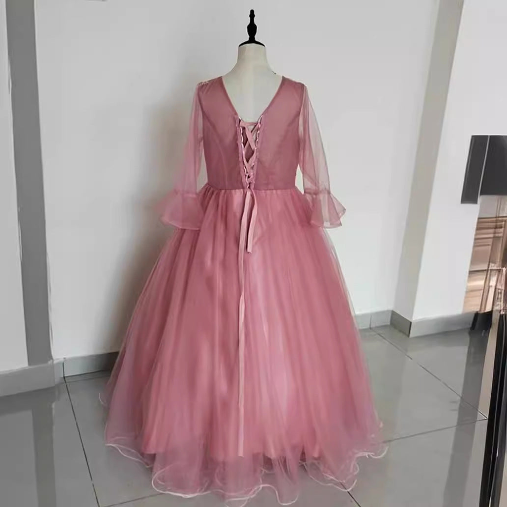 2025Color yarn new host performance student vocal solo art test clothing tutu skirt long evening dress women