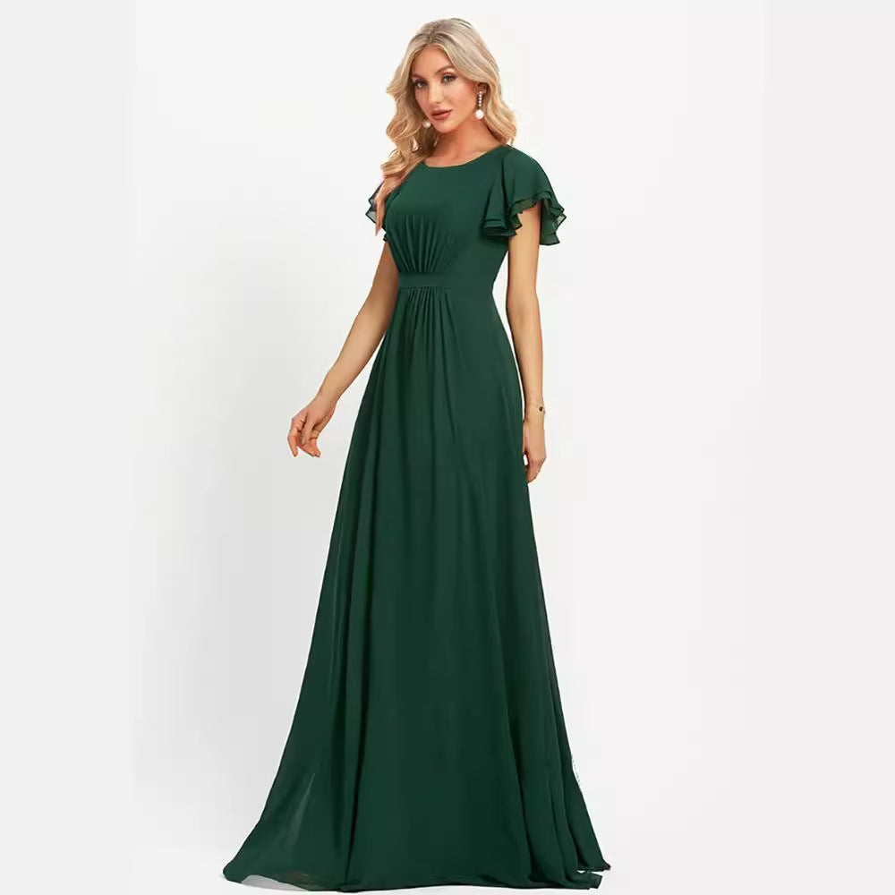 2025banquet evening dress spring new V-neck solid color temperament long dress