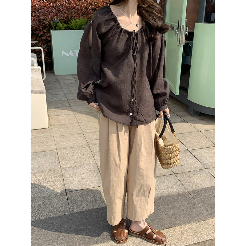 2025 2025 thin sunscreen shirt Korean temperament loose sweet strap design top 23060