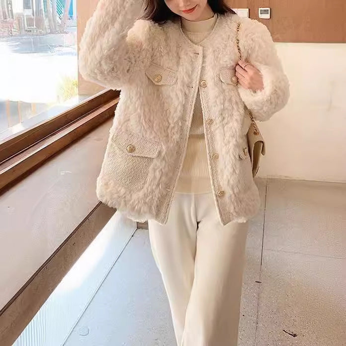 Spring and autumn coat femininity high sense winter 2025 new small autumn velvet thickened lamb wool