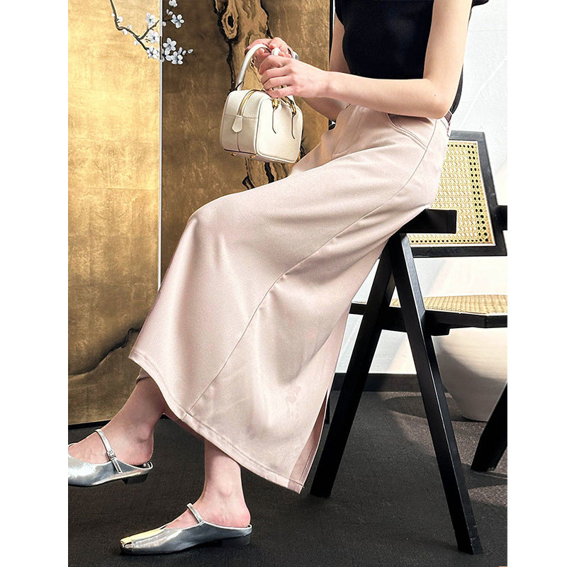 2025 popular autumn denim skirt new Korean loose high waist thin solid color A-shaped skirt 63039
