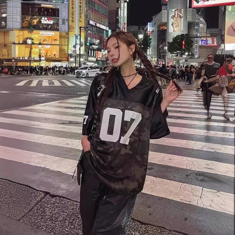 qgtao 90s streetwear Retro Hip Hop Jersey Loose Short Sleeve T-shirt for Women 2024 Summer New High Street American Half Sleeve Top Fashion
