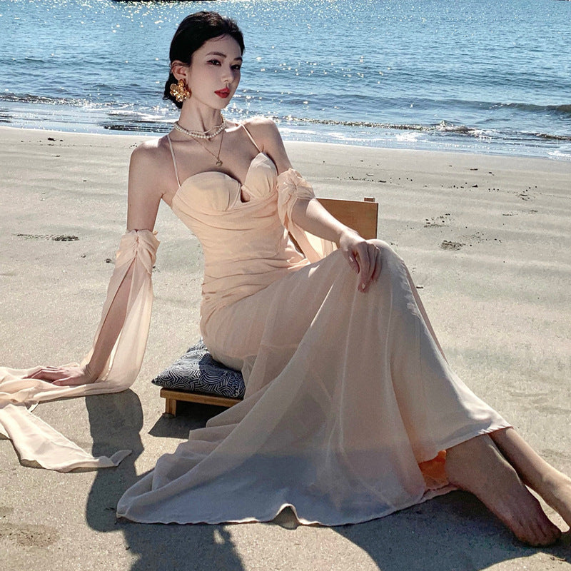 2025 Haute Sexy Backless Suspender Dress Feminine Birthday Evening Dress Seaside Vacation Long Skirt