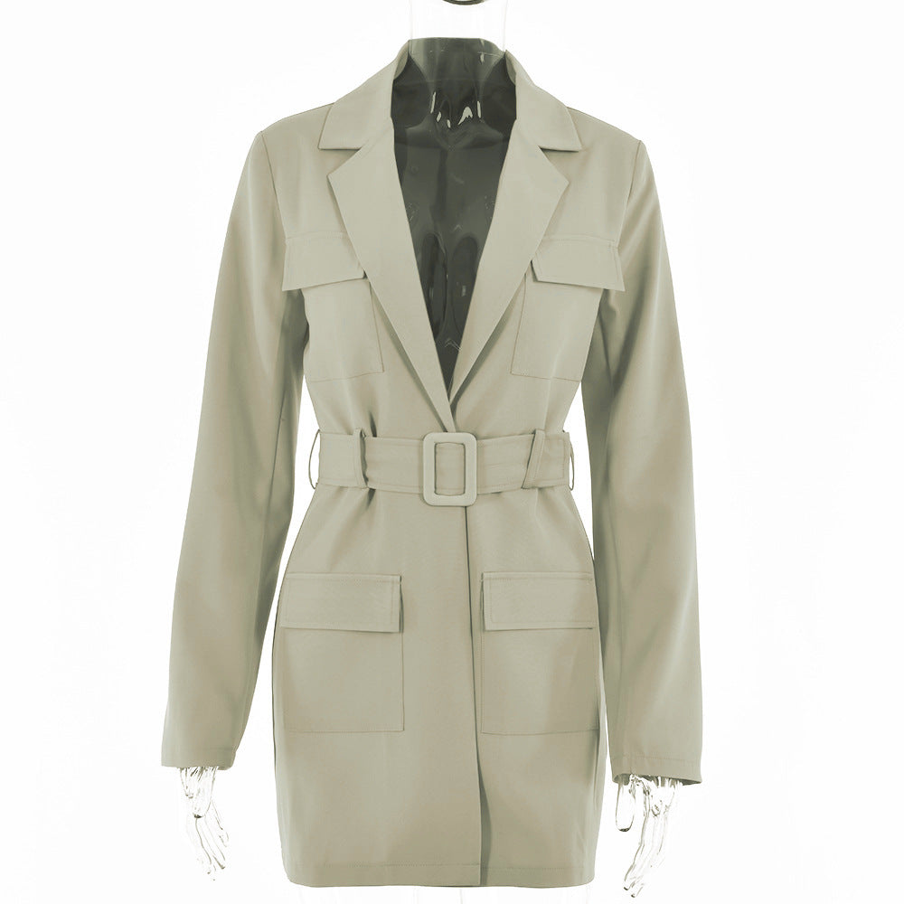 2025 spring and summer Popular trade new medium and long suit cardigan with lapel collar long sleeve large size women's clothing style hot sale