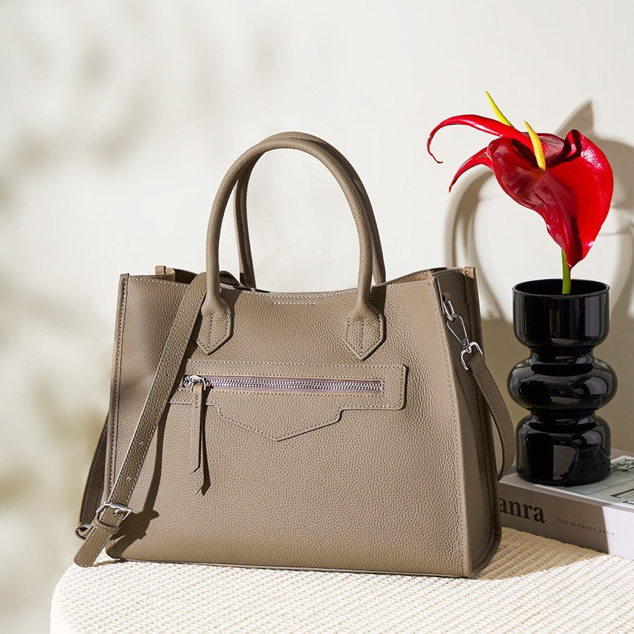 2025 Niche design commuter big bag leather large capacity retro women's bag shoulder computer briefcase portable tote big bag