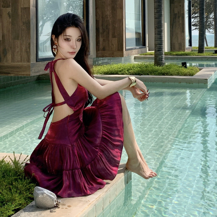 2025 pure desire backless neck dress dopamine island travel beautiful wear beach small skirt summer