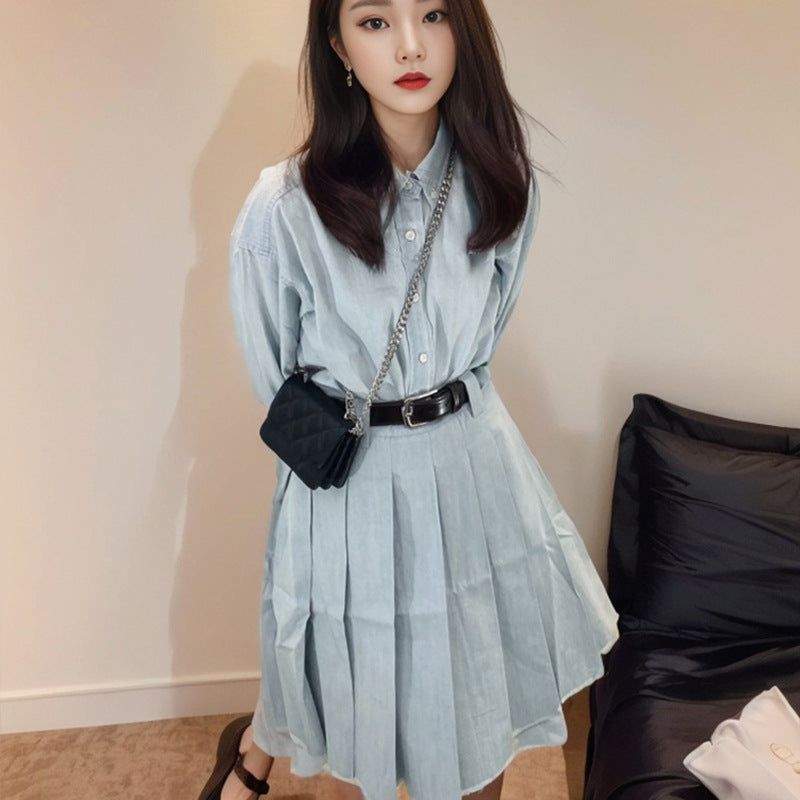 Retro Celebrity Style Long Sleeve Shirt Women's Low Waist Skinny Skirt Fashion Spice Girl Suit Two-piece Set k5120