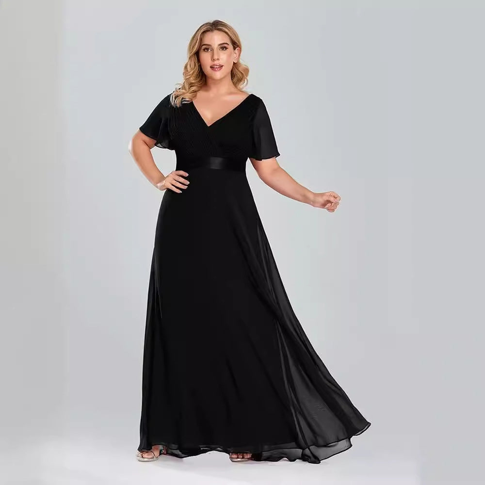 2025evening dress new high waist simple fashion V-neck temperament chiffon spring and summer pendulum long dress