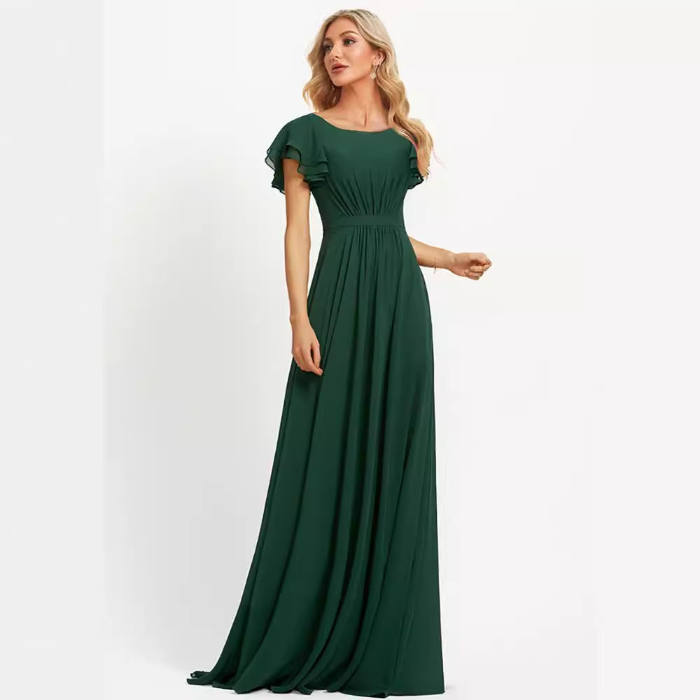 2025banquet evening dress spring new V-neck solid color temperament long dress