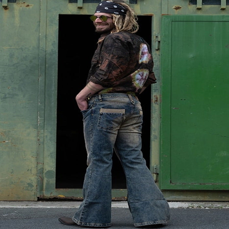2025 2025 ins punk retro men's flared pants Popularan station autumn and winter Popular trade high-end nostalgic high-waisted jeans men